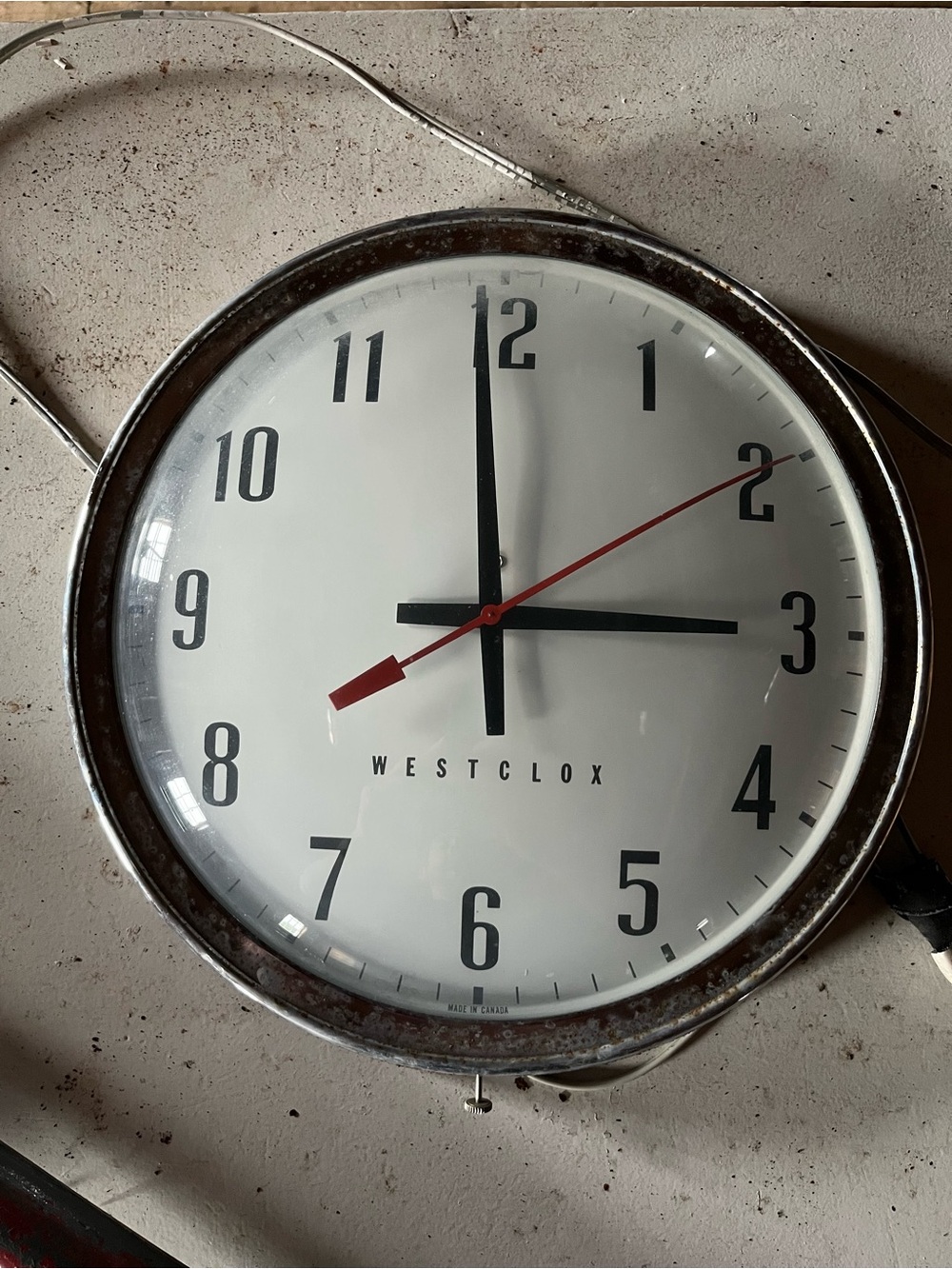 Westclox Vintage Industrial Wall Clock - White Face with Red Second Hand